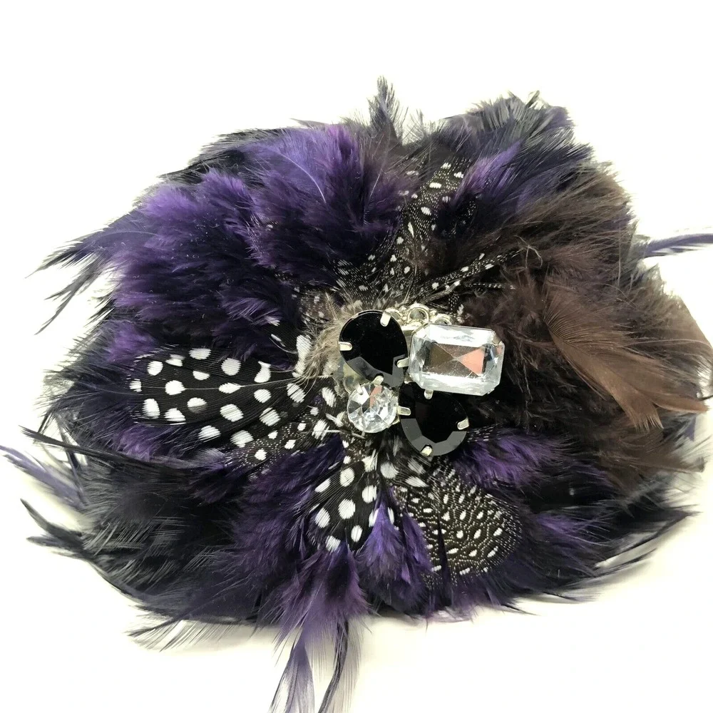 Tasha Feather Headband Purple Black Rhinestone Bling Cocktail Hair Accessory